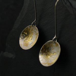 Oorbellen - Gereticuleerd Zilver - Pebbles Gold Bowl